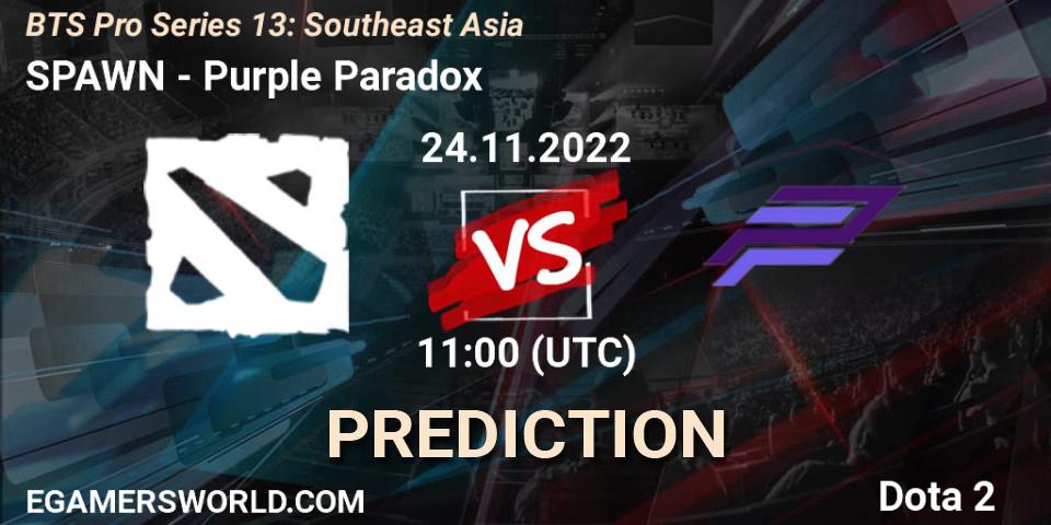 Pronóstico SPAWN Team - Purple Paradox. 24.11.2022 at 11:26, Dota 2, BTS Pro Series 13: Southeast Asia