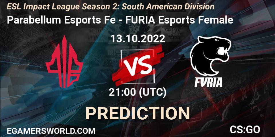 Pronóstico Parabellum Esports Fe - FURIA Esports Female. 13.10.22, CS2 (CS:GO), ESL Impact League Season 2: South American Division