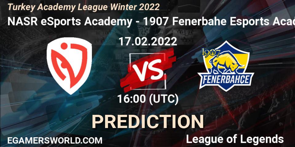 Pronóstico NASR eSports Academy - 1907 Fenerbahçe Esports Academy. 17.02.2022 at 16:00, LoL, Turkey Academy League Winter 2022