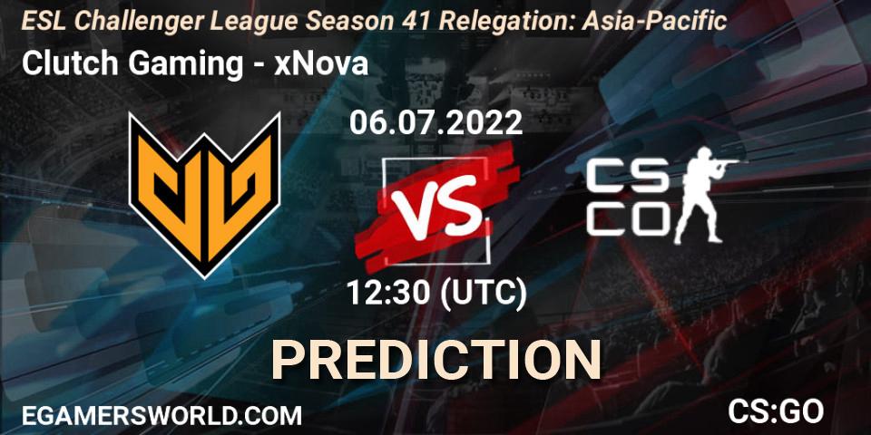 Pronóstico Clutch Gaming - xNova. 06.07.2022 at 12:30, Counter-Strike (CS2), ESL Challenger League Season 41 Relegation: Asia-Pacific