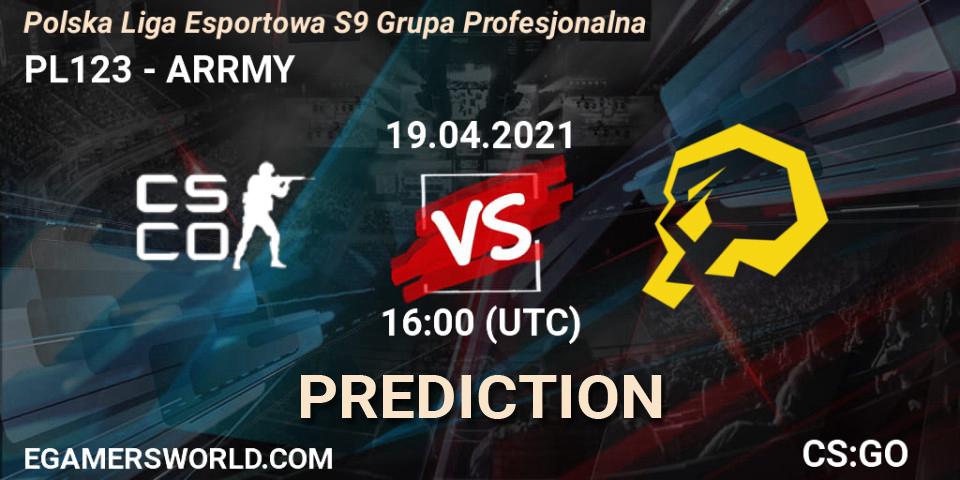 Pronóstico PL123 - ARRMY. 19.04.2021 at 16:00, Counter-Strike (CS2), Polska Liga Esportowa S9 Grupa Profesjonalna