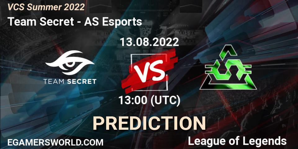 Pronóstico Team Secret - AS Esports. 13.08.2022 at 13:00, LoL, VCS Summer 2022