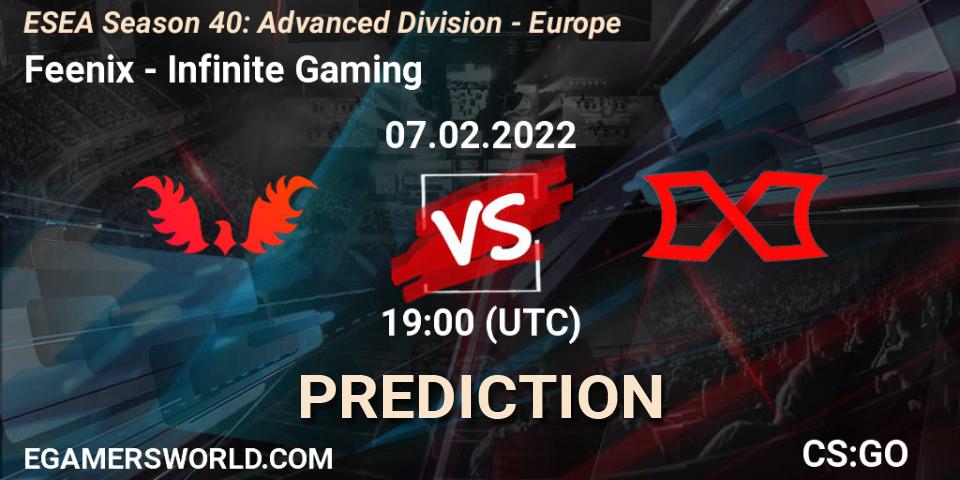 Pronóstico Feenix - Infinite Gaming. 07.02.2022 at 19:00, Counter-Strike (CS2), ESEA Season 40: Advanced Division - Europe