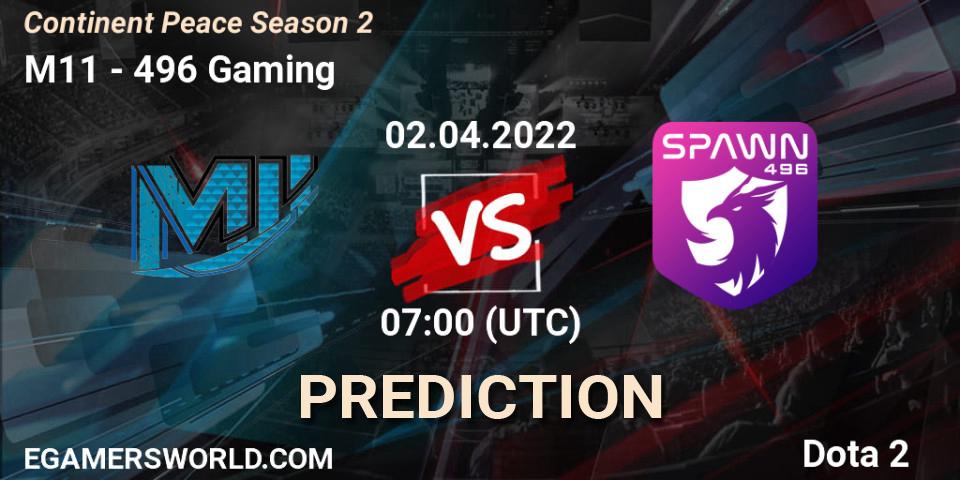 Pronóstico M11 - 496 Gaming. 02.04.2022 at 07:29, Dota 2, Continent Peace Season 2 