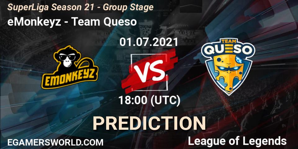 Pronóstico eMonkeyz - Team Queso. 01.07.2021 at 18:00, LoL, SuperLiga Season 21 - Group Stage 
