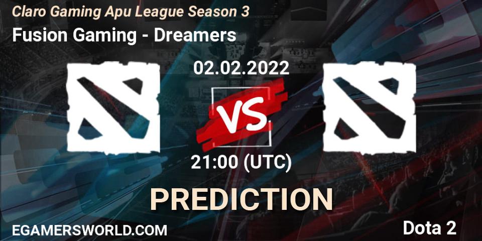 Pronóstico Fusion Gaming - Dreamers. 02.02.2022 at 23:44, Dota 2, Claro Gaming Apu League Season 3