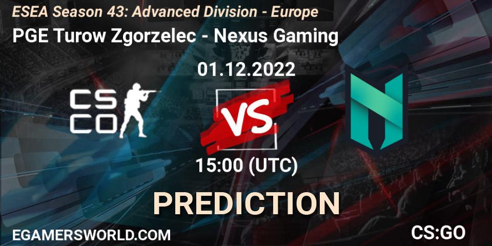 Pronóstico PGE Turow Zgorzelec - Nexus Gaming. 01.12.22, CS2 (CS:GO), ESEA Season 43: Advanced Division - Europe