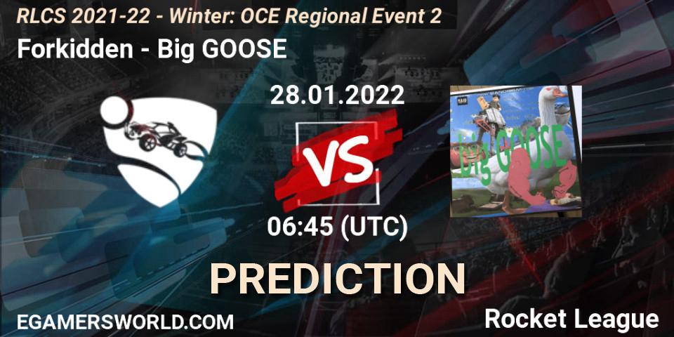 Pronóstico Forkidden - Big GOOSE. 28.01.2022 at 06:45, Rocket League, RLCS 2021-22 - Winter: OCE Regional Event 2