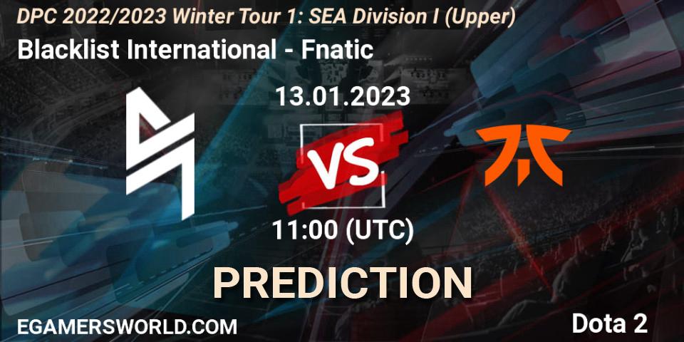 Pronóstico Blacklist International - Fnatic. 13.01.2023 at 13:17, Dota 2, DPC 2022/2023 Winter Tour 1: SEA Division I (Upper)