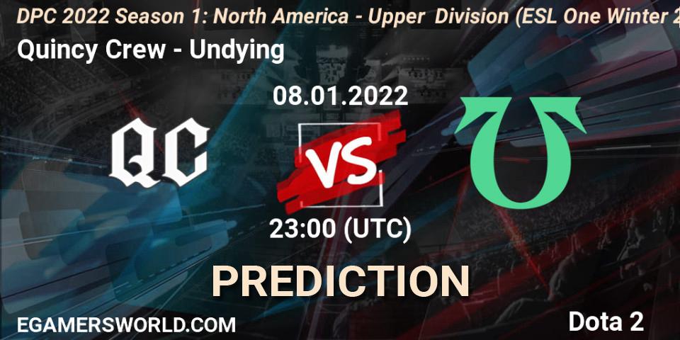 Pronóstico Quincy Crew - Undying. 08.01.2022 at 22:55, Dota 2, DPC 2022 Season 1: North America - Upper Division (ESL One Winter 2021)