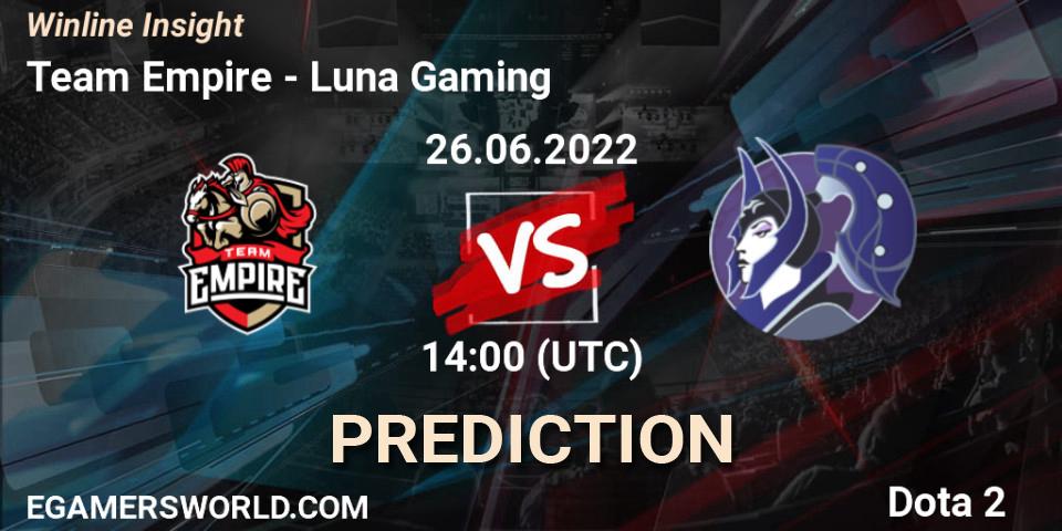 Pronóstico Team Empire - Luna Gaming. 26.06.22, Dota 2, Winline Insight