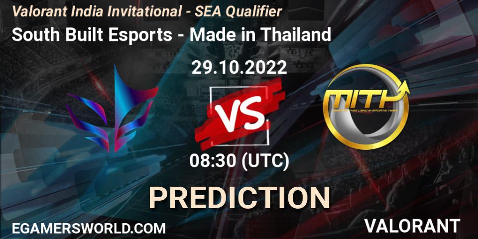 Pronóstico South Built Esports - Made in Thailand. 29.10.2022 at 10:00, VALORANT, Valorant India Invitational - SEA Qualifier
