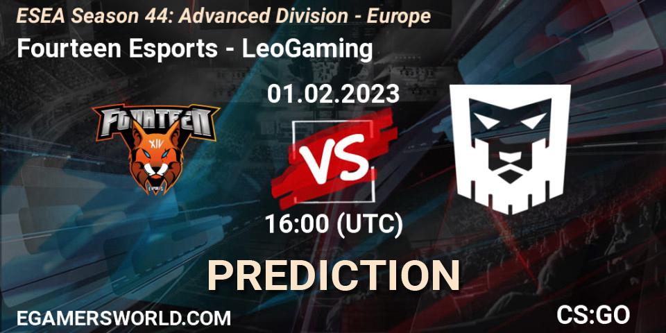 Pronóstico Fourteen Esports - LeoGaming. 10.02.2023 at 15:00, Counter-Strike (CS2), ESEA Season 44: Advanced Division - Europe