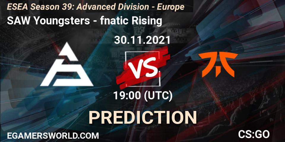 Pronóstico SAW Youngsters - fnatic Rising. 30.11.2021 at 19:00, Counter-Strike (CS2), ESEA Season 39: Advanced Division - Europe
