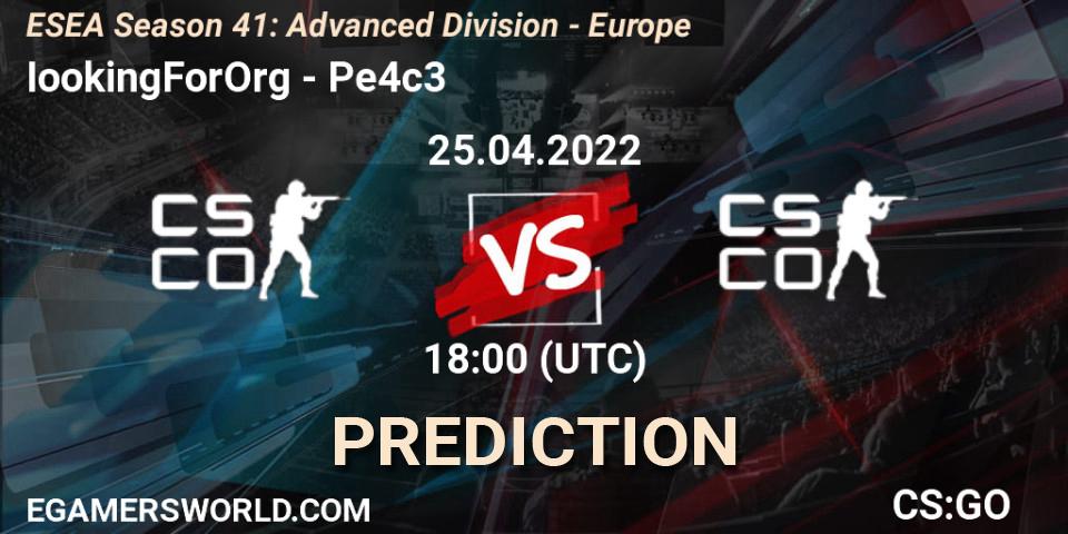 Pronóstico IookingForOrg - Pe4c3. 25.04.2022 at 18:00, Counter-Strike (CS2), ESEA Season 41: Advanced Division - Europe