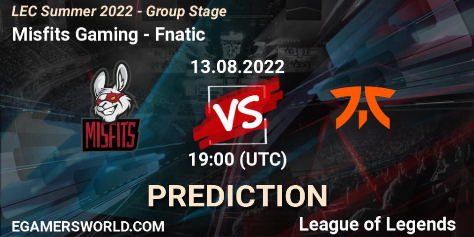 Pronóstico Misfits Gaming - Fnatic. 14.08.22, LoL, LEC Summer 2022 - Group Stage
