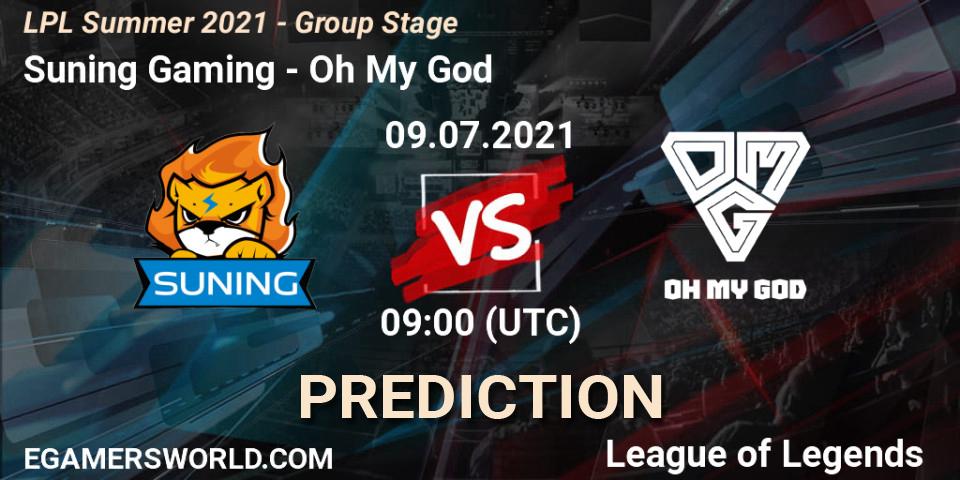 Pronóstico Suning Gaming - Oh My God. 09.07.2021 at 09:00, LoL, LPL Summer 2021 - Group Stage