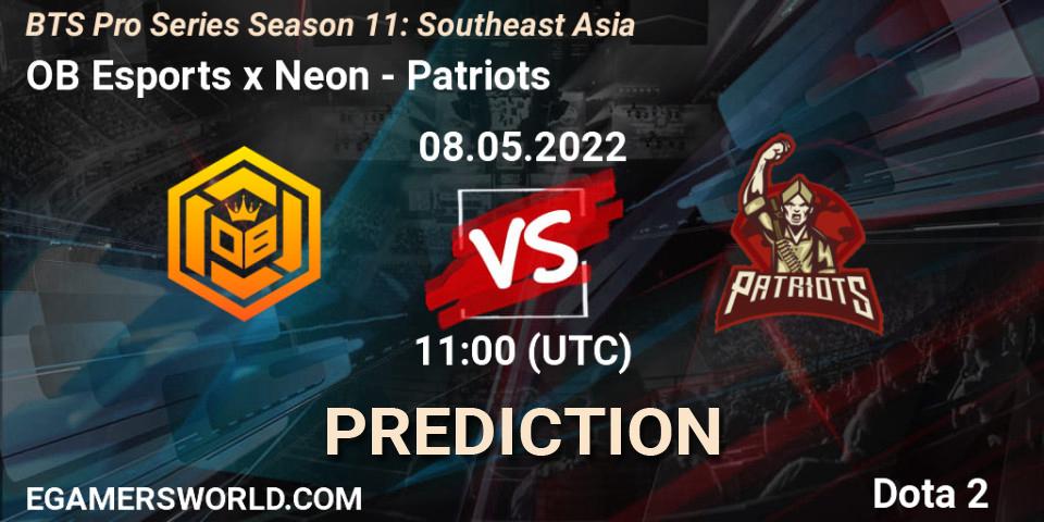 Pronóstico OB Esports x Neon - Patriots. 08.05.2022 at 11:18, Dota 2, BTS Pro Series Season 11: Southeast Asia