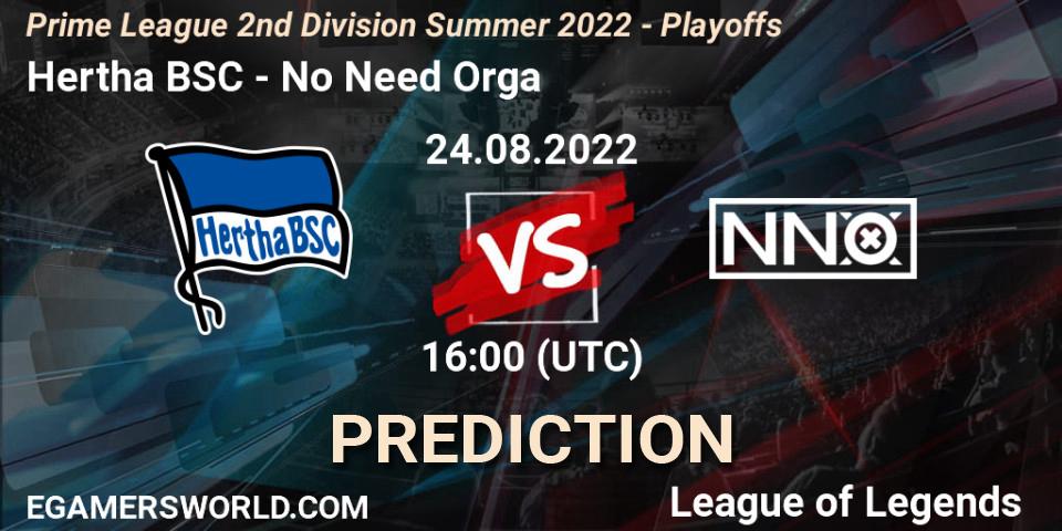 Pronóstico Hertha BSC - No Need Orga. 23.08.2022 at 16:00, LoL, Prime League 2nd Division Summer 2022 - Playoffs