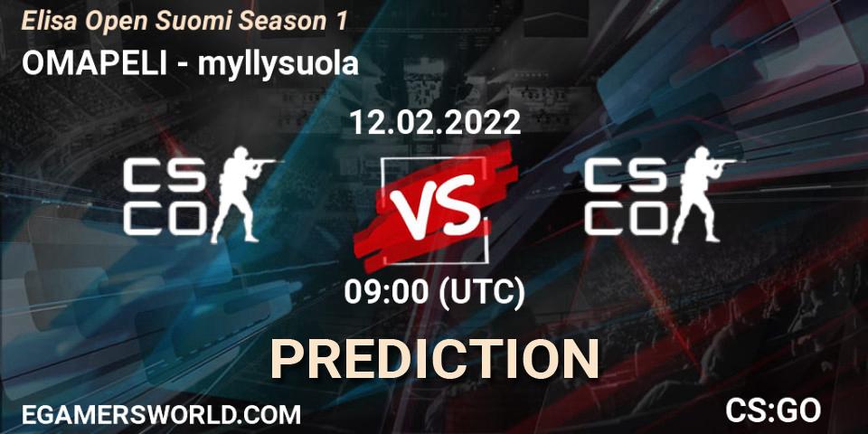 Pronóstico OMAPELI - myllysuola. 12.02.2022 at 09:00, Counter-Strike (CS2), Elisa Open Suomi Season 1