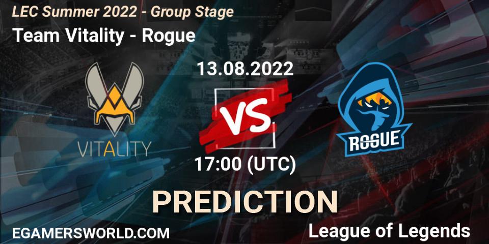 Pronóstico Team Vitality - Rogue. 14.08.2022 at 18:00, LoL, LEC Summer 2022 - Group Stage
