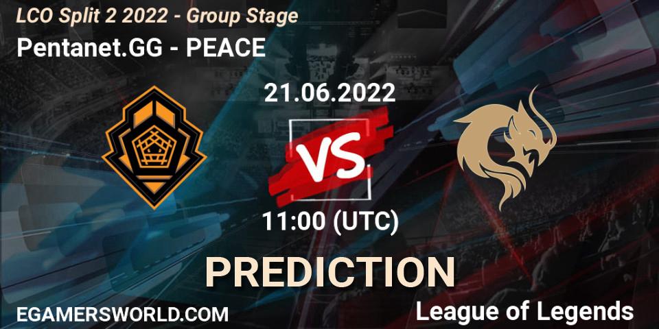 Pronóstico Pentanet.GG - PEACE. 21.06.2022 at 11:30, LoL, LCO Split 2 2022 - Group Stage