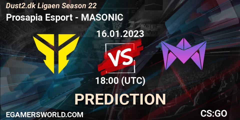 Pronóstico Prosapia Esport - MASONIC. 16.01.2023 at 18:00, Counter-Strike (CS2), Dust2.dk Ligaen Season 22