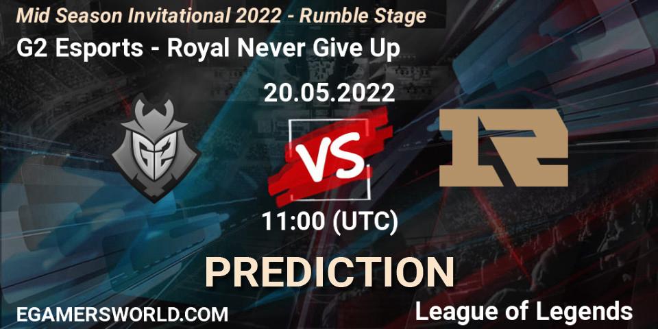 Pronóstico G2 Esports - Royal Never Give Up. 20.05.2022 at 11:20, LoL, Mid Season Invitational 2022 - Rumble Stage