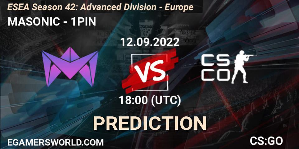 Pronóstico MASONIC - 1PIN. 12.09.22, CS2 (CS:GO), ESEA Season 42: Advanced Division - Europe