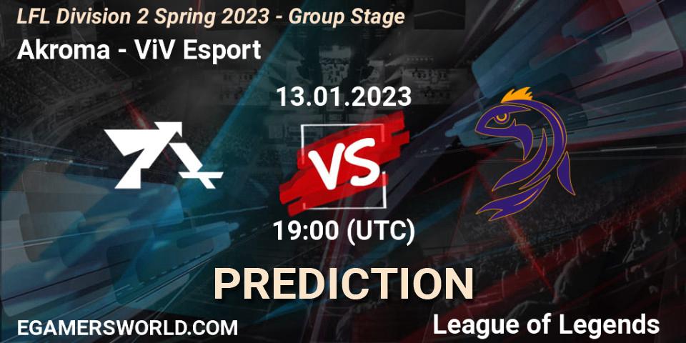 Pronóstico Akroma - ViV Esport. 13.01.2023 at 19:00, LoL, LFL Division 2 Spring 2023 - Group Stage