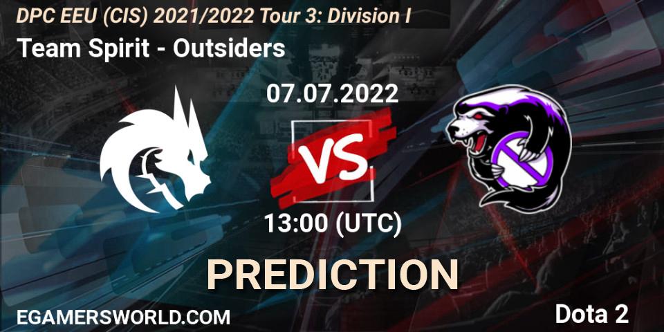 Pronóstico Team Spirit - Outsiders. 07.07.2022 at 13:16, Dota 2, DPC EEU (CIS) 2021/2022 Tour 3: Division I
