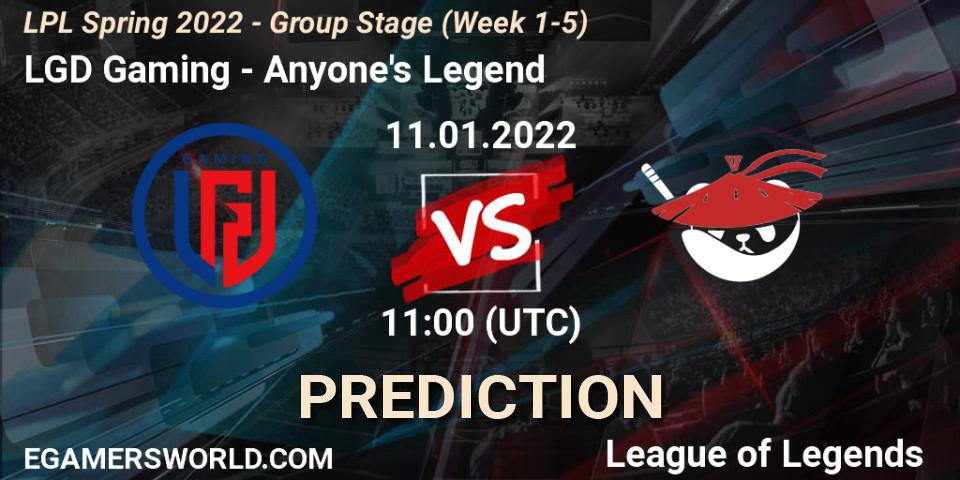 Pronóstico LGD Gaming - Anyone's Legend. 11.01.2022 at 11:00, LoL, LPL Spring 2022 - Group Stage (Week 1-5)