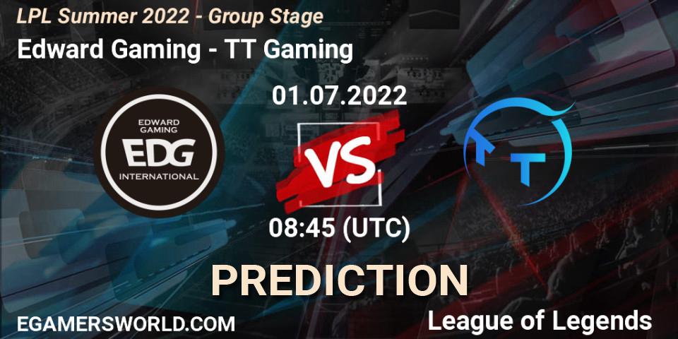 Pronóstico Edward Gaming - TT Gaming. 01.07.2022 at 09:00, LoL, LPL Summer 2022 - Group Stage