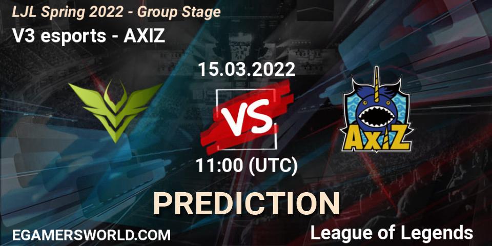 Pronóstico V3 esports - AXIZ. 15.03.2022 at 11:00, LoL, LJL Spring 2022 - Group Stage