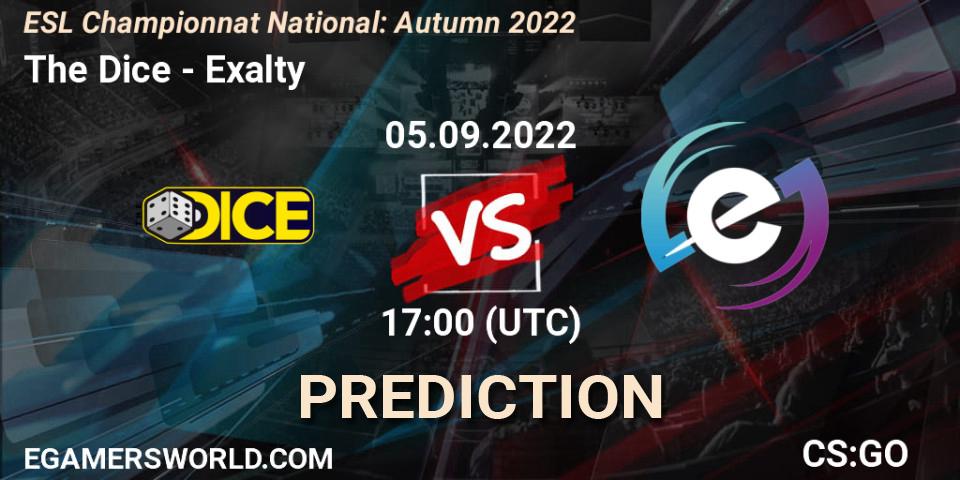 Pronóstico The Dice - Exalty. 05.09.2022 at 17:00, Counter-Strike (CS2), ESL Championnat National: Autumn 2022