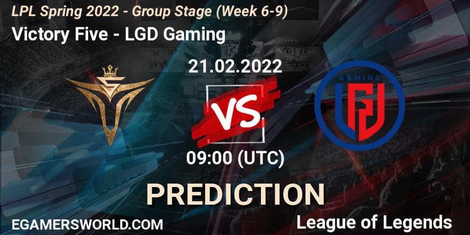 Pronóstico Victory Five - LGD Gaming. 21.02.2022 at 09:00, LoL, LPL Spring 2022 - Group Stage (Week 6-9)