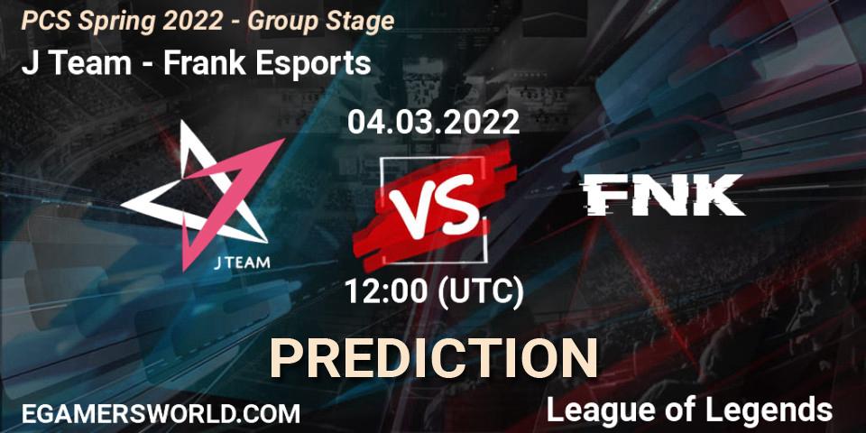 Pronóstico J Team - Frank Esports. 04.03.2022 at 12:00, LoL, PCS Spring 2022 - Group Stage