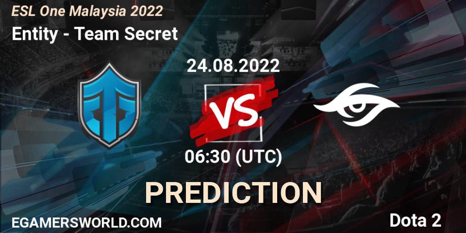 Pronóstico Entity - Team Secret. 24.08.2022 at 06:32, Dota 2, ESL One Malaysia 2022