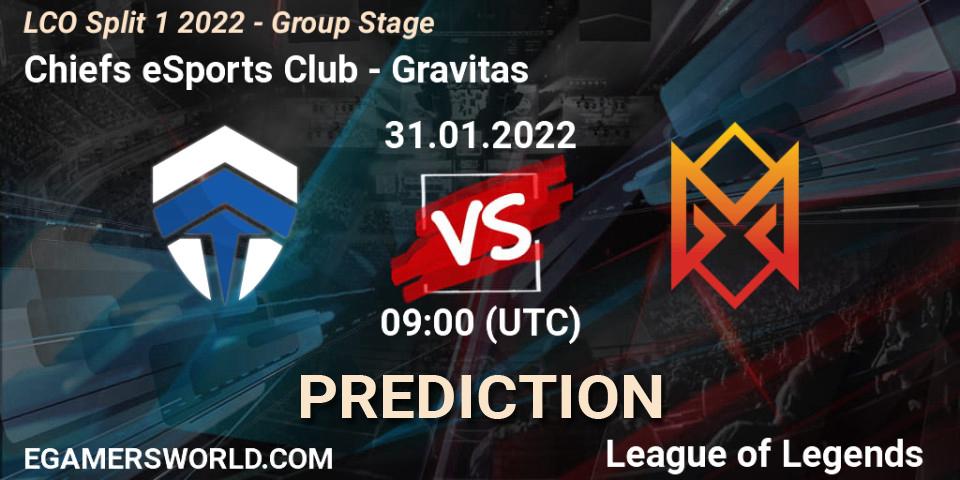 Pronóstico Chiefs eSports Club - Gravitas. 31.01.2022 at 09:00, LoL, LCO Split 1 2022 - Group Stage 