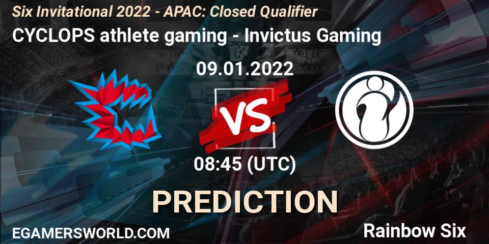 Pronóstico CYCLOPS athlete gaming - Invictus Gaming. 09.01.2022 at 09:00, Rainbow Six, Six Invitational 2022 - APAC: Closed Qualifier