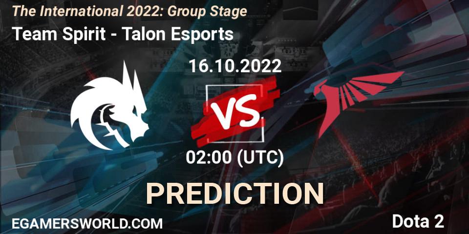 Pronóstico Team Spirit - Talon Esports. 16.10.2022 at 02:02, Dota 2, The International 2022: Group Stage