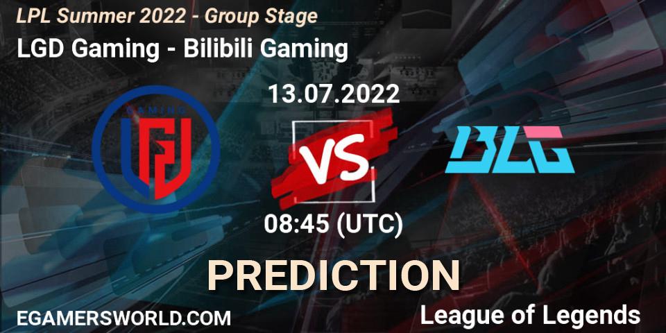 Pronóstico LGD Gaming - Bilibili Gaming. 13.07.2022 at 09:00, LoL, LPL Summer 2022 - Group Stage