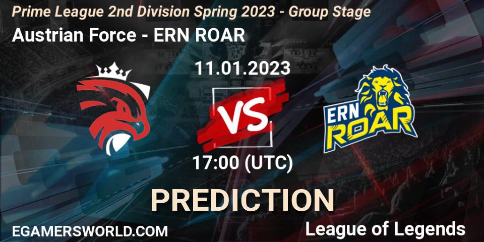 Pronóstico Austrian Force - ERN ROAR. 11.01.2023 at 17:00, LoL, Prime League 2nd Division Spring 2023 - Group Stage