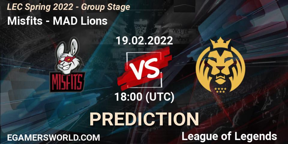 Pronóstico Misfits - MAD Lions. 19.02.2022 at 18:00, LoL, LEC Spring 2022 - Group Stage