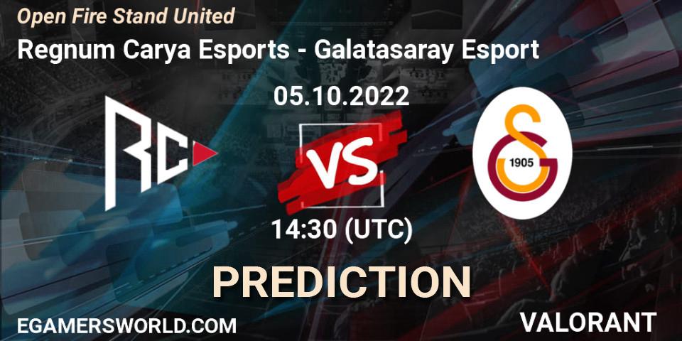 Pronóstico Regnum Carya Esports - Galatasaray Esport. 05.10.2022 at 14:30, VALORANT, Open Fire Stand United