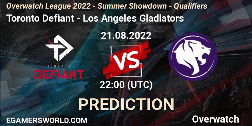 Pronóstico Toronto Defiant - Los Angeles Gladiators. 21.08.2022 at 22:00, Overwatch, Overwatch League 2022 - Summer Showdown - Qualifiers