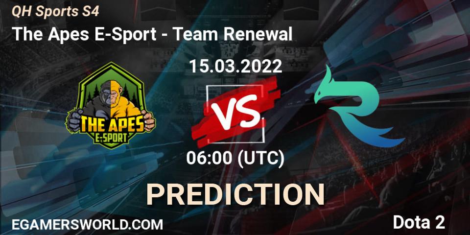 Pronóstico The Apes E-Sport - Team Renewal. 15.03.2022 at 07:55, Dota 2, QH Sports S4