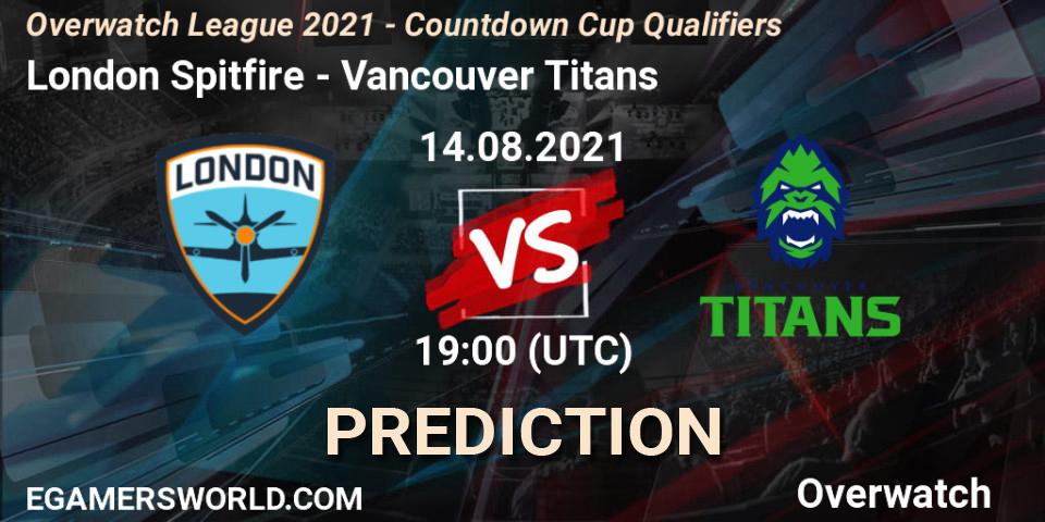 Pronóstico London Spitfire - Vancouver Titans. 14.08.2021 at 19:00, Overwatch, Overwatch League 2021 - Countdown Cup Qualifiers