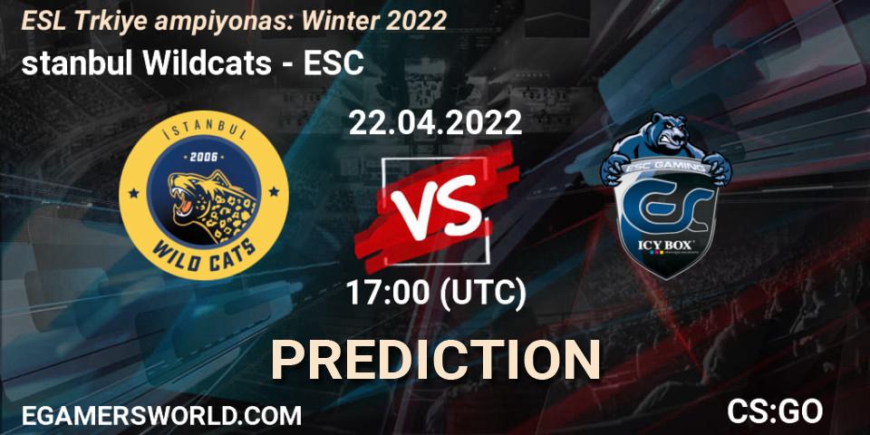 Pronóstico İstanbul Wildcats - ESC. 22.04.2022 at 17:00, Counter-Strike (CS2), ESL Türkiye Şampiyonası: Winter 2022