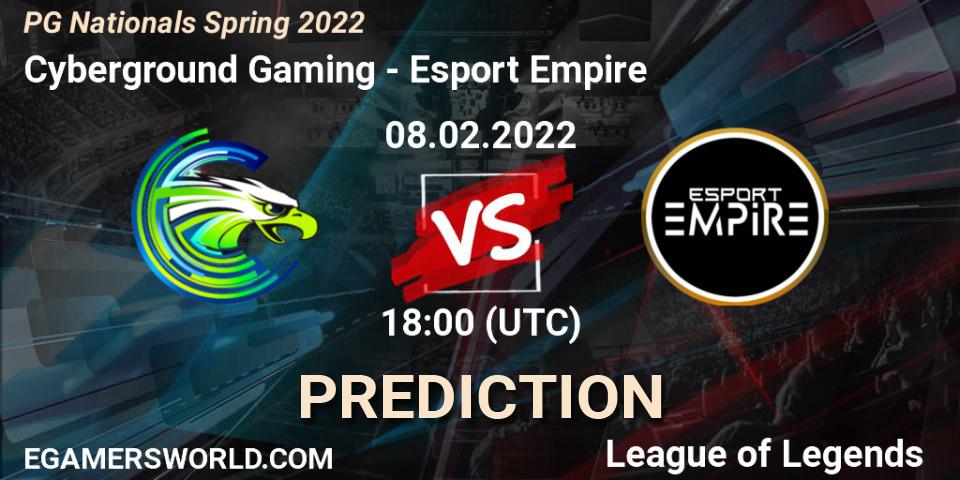 Pronóstico Cyberground Gaming - Esport Empire. 08.02.2022 at 18:00, LoL, PG Nationals Spring 2022